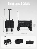 Collapsible Wagon with Wheels, 220 lbs Wagons CartsFoldable Wagon Cart with Flexible Handle, LightweightPortable Folding Utility Grocery Shopping Cart for GrocerySports Garden Camping