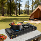 2 Burners Portable Camping Stove, 2.5KW Auto Ignition Butane/LPG Gas Stove w/Baking Tray+Carrying Case for RV Outdoor Picnic BBQ