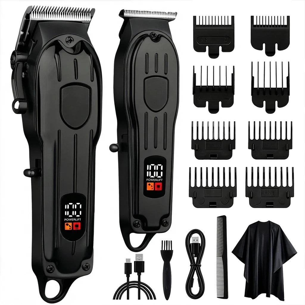 Professional Hair Clipper and Trimmer Set Rechargeable Electric Haircut Machine with LCD Display Barber Shears Grooming Kit for Men,Holiday Gift For Men