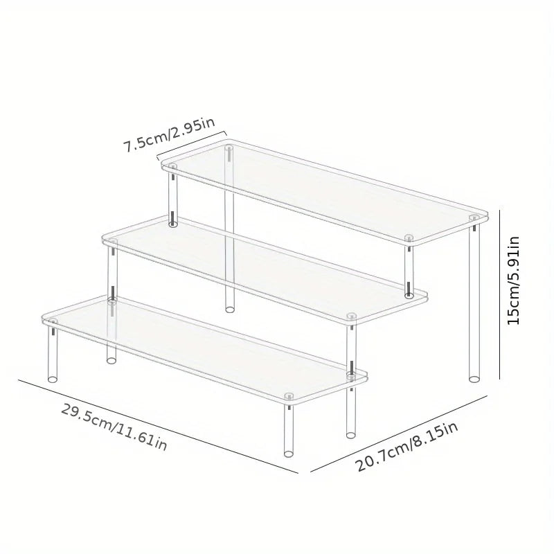 3-Tier Clear Acrylic Display Stand Jewelry Makeup Cupcake Organizer Transparent Shelf Sturdy Base Space-Saving Storage