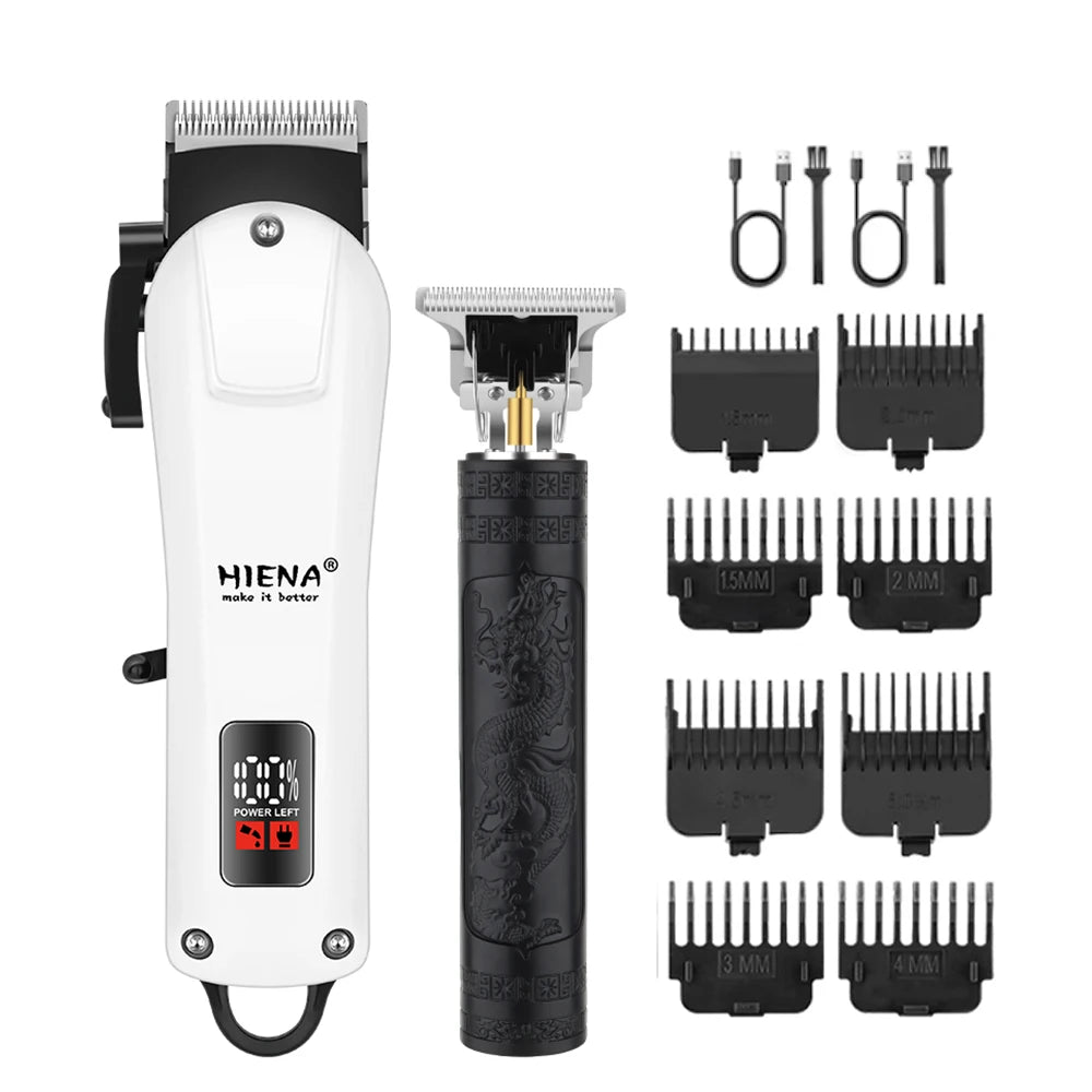 HIENA Professional Barber Kit Electric Hair Clipper Beard Shaver Detail Trimmer Cordless Rechargeable Titanium Blades for Home