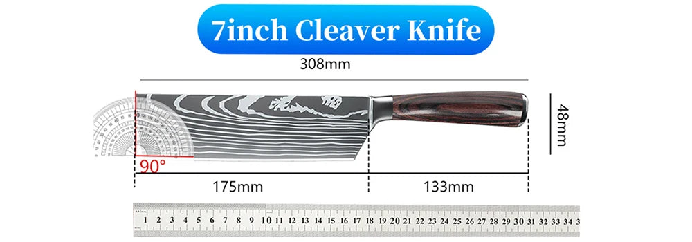 9 Types of Stainless Steel Kitchen Knife, Japanese Chef Knife, Meat Cleaver, Santoku, Bread, Boning, Slicing, Fruit Knife with Gift Box