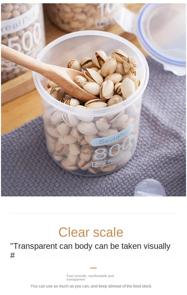 Plastic Sealed Tank Large Capacity Crisper Kitchen Organize Grain Storage Box with Scale Sealed Box Clear Jar Spice Container