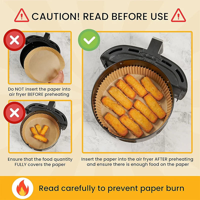 50pcs Round Air Fryer Paper Liners - 8'' Oil-Proof Heat Resistant Liners for 5-8 QT Air Fryer Cooking