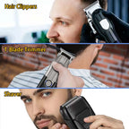 Professional Hair Clipper Set for Men, Cordless Haircut Kit with LED Display, 3-in-1/2-in-1/1pc  rechargeable Hair Clipper & T-Blade Trimmer & electric shaver, Barber Zero-Gapped Detailer, DIY Grooming Tools with Scissors, Co