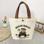 Cute Bear Canvas Mini Handheld Tote Bag Women Portable Lunch Bag Small Student School Handbag Ideal Gift Bag