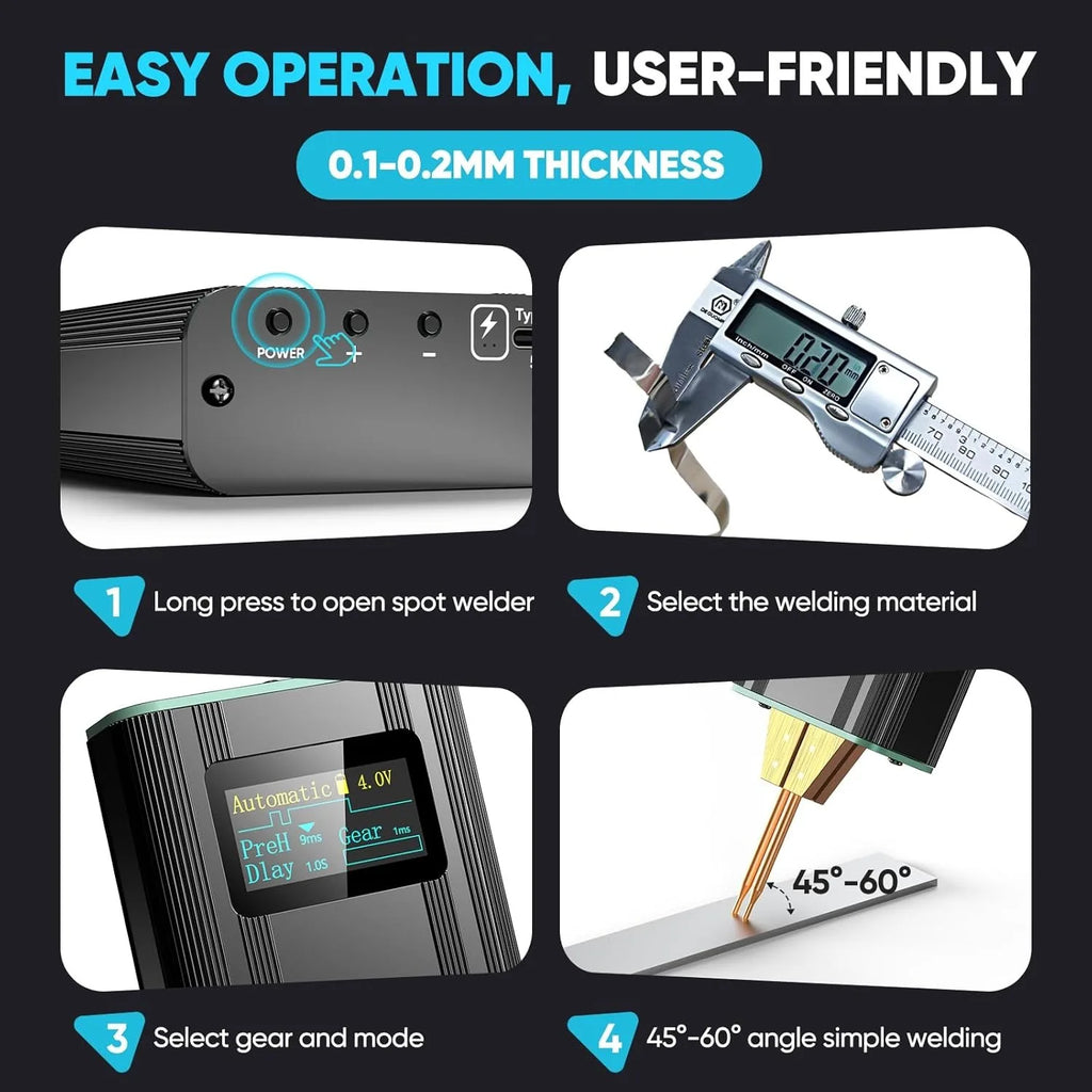 SEESII Battery Spot Welder Handheld Spot Welding Machine with Rechargeable Battery 2-in-1 Mini Battery Welder for Nickel-Plated Sheets up to 0.2mm - for Battery Pack Assembly and Repair