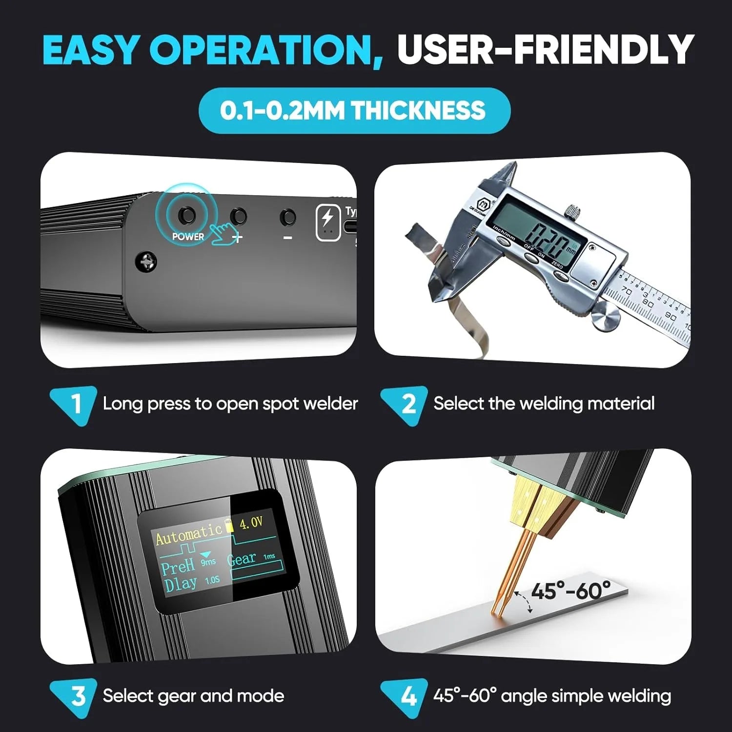 SEESII Battery Spot Welder Handheld Spot Welding Machine with Rechargeable Battery 2-in-1 Mini Battery Welder for Nickel-Plated Sheets up to 0.2mm - for Battery Pack Assembly and Repair