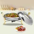 Round Gold Chafing Dish for Buffet 2.64QT Stainless Steel Food Warmer w/ Lid & Handle, Buffet Warmer Chafers  for Parties, Weddings, Catering