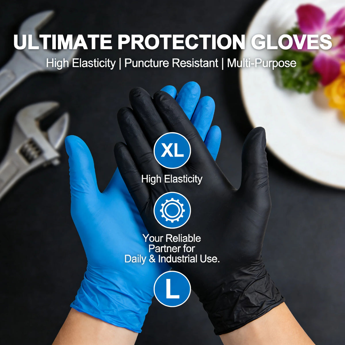 Disposable Nitrile Gloves 100PCS Powder Free Latex Free Puncture Resistant for Kitchen Cleaning Industrial Use