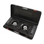 2 Burners Portable Camping Stove, 2.5KW Auto Ignition Butane/LPG Gas Stove w/Baking Tray+Carrying Case for RV Outdoor Picnic BBQ