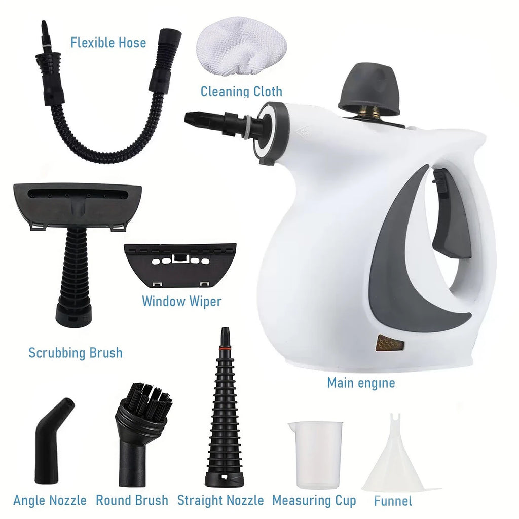 High Temperature Handheld Steam Cleaner 9 Piece Set, 350ML Portable Steamer For Kitchen Bathroom Car Tile And Grout Cleaning