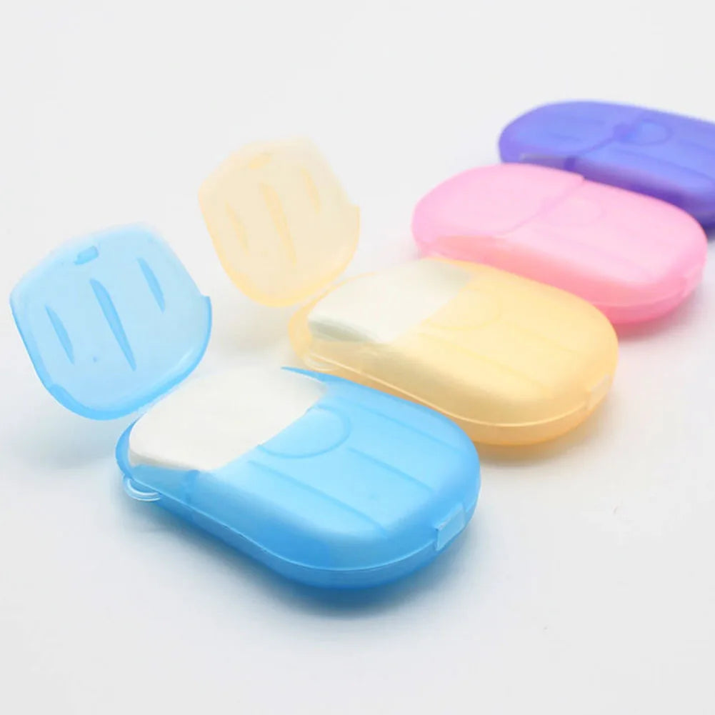 20Pcs Disposable Travel Soap Paper Sheets Skin Friendly Mini Paper Soap Sheets with Box Paper Soap for Camping Hiking