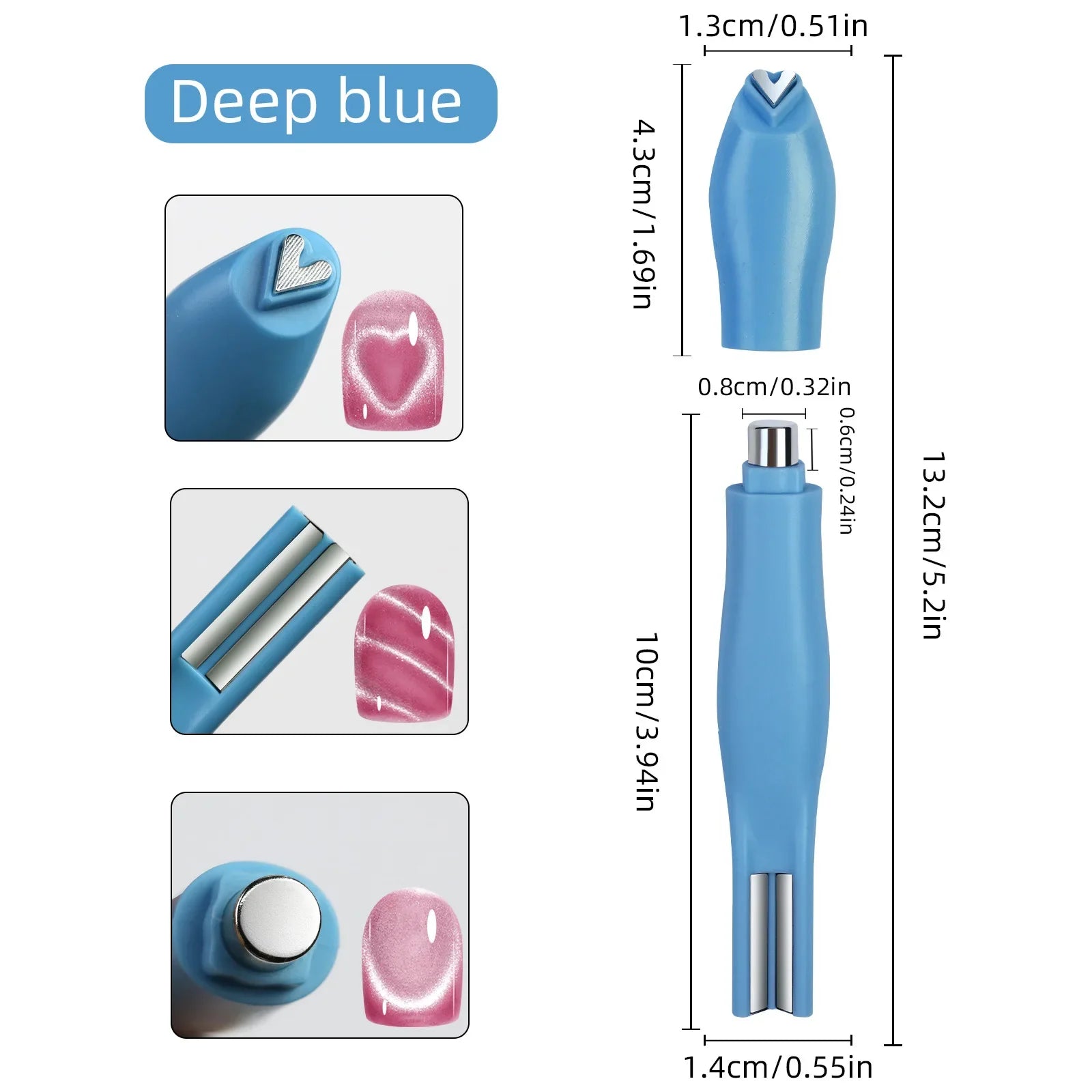 1Pcs 3-In-1 Heart Shape Cat Eye Nail Art Magnet Double Line Moon Snake French Magnet Pen for Magnetic Gel Polish Manicure Tools