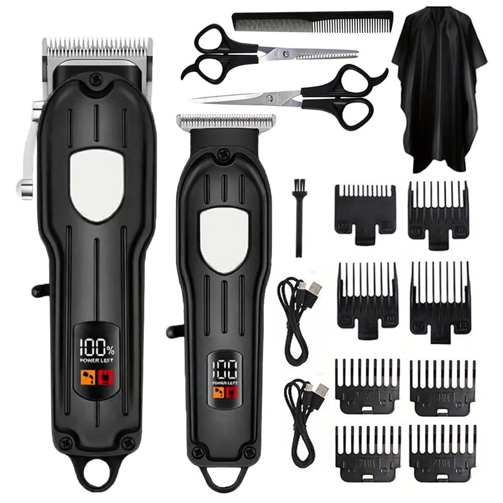 Professional Hair Clipper Set for Men, Cordless Haircut Kit with LED Display, 3-in-1/2-in-1/1pc  rechargeable Hair Clipper & T-Blade Trimmer & electric shaver, Barber Zero-Gapped Detailer, DIY Grooming Tools with Scissors, Co