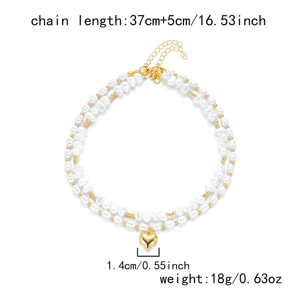 Rinhoo Double Layer Imitation Pearl Choker Necklace for Women Elegant Heart Pendant Necklace Versatile Jewelry Gift
