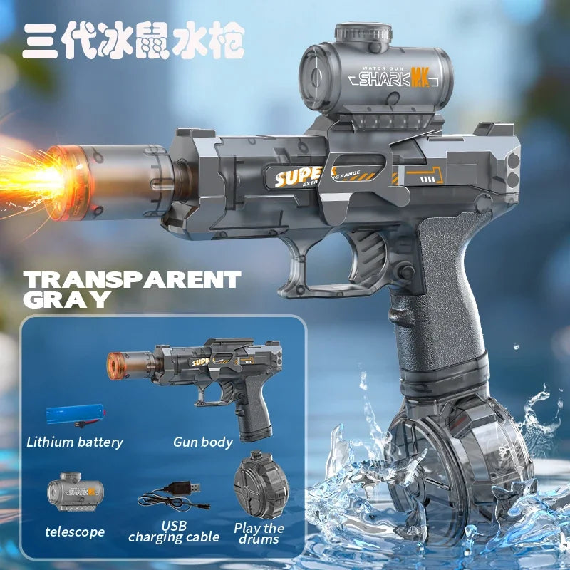 Simulated Firing and Recoil Electric Water Gun Toys Children Automatic Sensor Lights Water Pistol Summer Outdoor Beach Kids Toy
