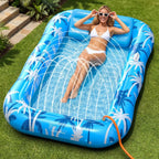 Inflatable Tanning Pool Lounger Float with Sprinkler, X-Large Pool Floats with Auto Spray Cooling, 6 in 1 Sunbathing Lounge Floatie Raft Toys, Blow Up Pool Tanning Bed for Adults Kids Gifts