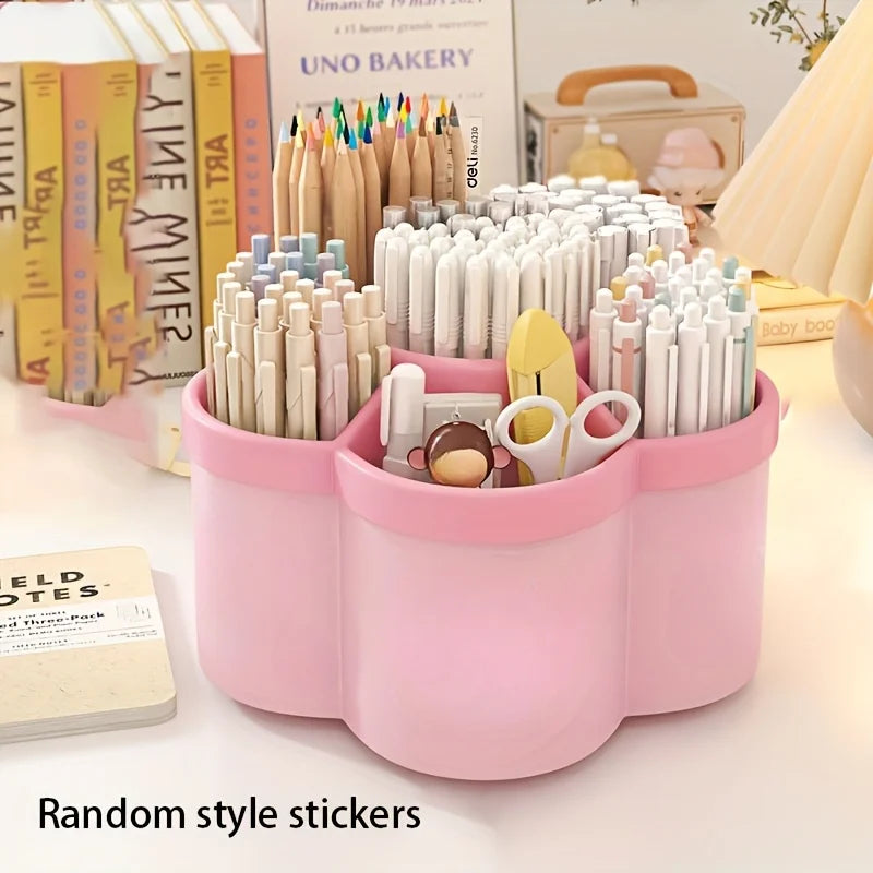 1pc 360 degree cute rotating pen holder, large capacity multifunctional desktop stationery storage box, stationery storage