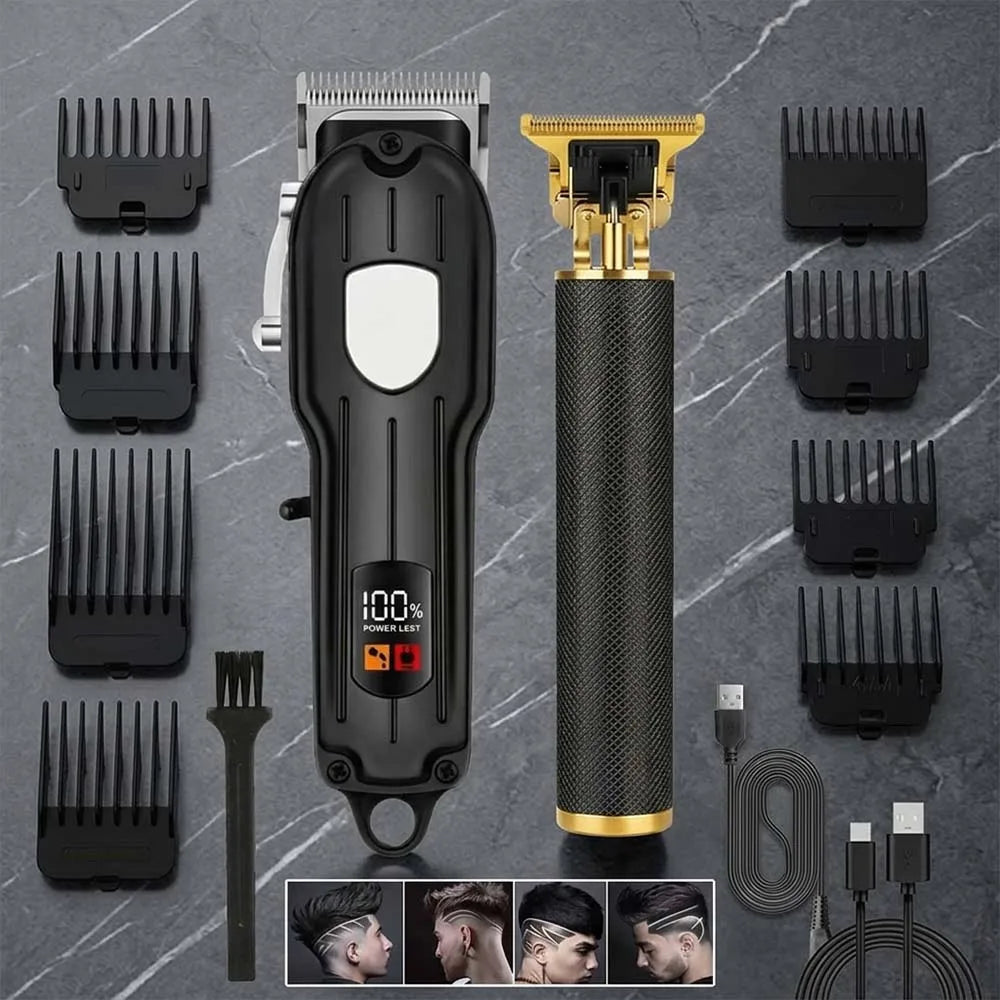 Professional Hair Clipper Set for Men, Cordless Haircut Kit with LED Display, 3-in-1/2-in-1/1pc  rechargeable Hair Clipper & T-Blade Trimmer & electric shaver, Barber Zero-Gapped Detailer, DIY Grooming Tools with Scissors, Co