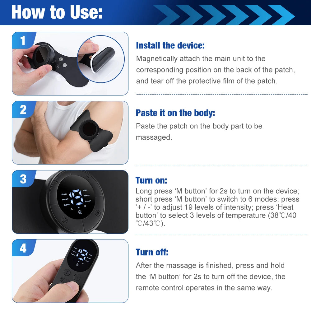 Electric Neck Massager EMS Muscle Massage Stimulator Low Frequency Instrument Back Cervical Calf Patches Pain Joints Mini Device