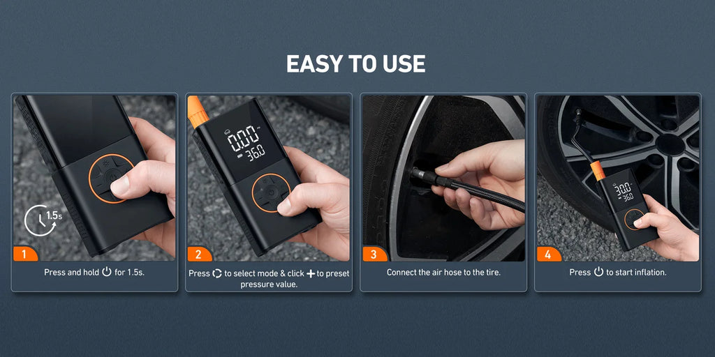 Tire Inflator Portable Air Compressor, 8000mAh Cordless Air Pump for Car Tires, 150 PSI Electric Bike Tire Pump