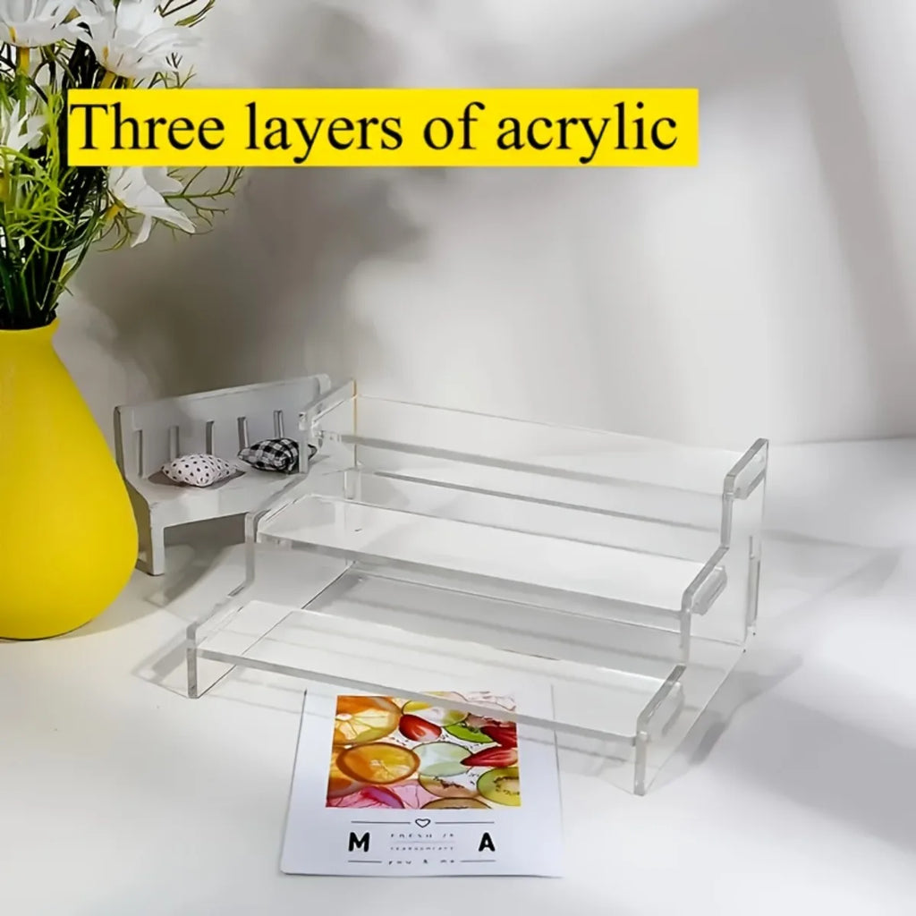 3-Tier Clear Acrylic Display Stand Jewelry Makeup Cupcake Organizer Transparent Shelf Sturdy Base Space-Saving Storage