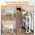 Compact 25" Folding Desk with Wheels Storage Shelf Foldable Computer Table for Small Spaces Home Office Dorm Sturdy Iron Frame Easy Assembly Natural Oak/White/Black