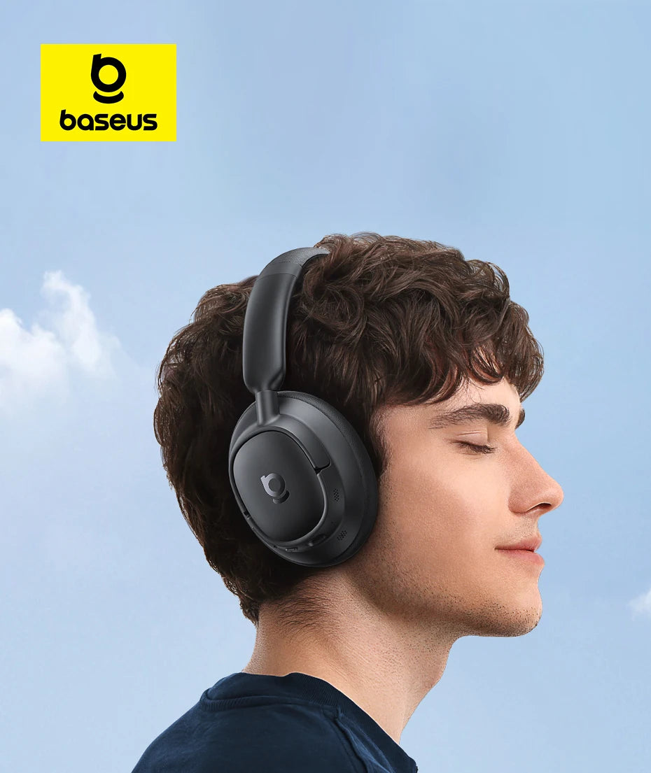 Baseus Bass Wireless Headphones Bluetooth 6.0 98% Noise Canceling Over Ear Headset Spatial Audio Earphone 80H Time