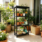 4 & 5 Tier Plastic Storage Shelving Unit, Heavy Duty Black PP Utility Rack, 3 Sizes Available Waterproof Organizer for Garage Kitchen Basement Laundry Pantry
