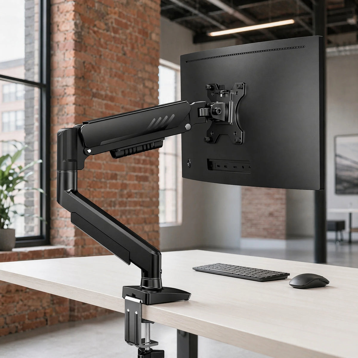 Single Monitor Arm 13-34 Inch, Adjustable Gas Spring Arm, Monitor Desk Mount for 4.4-19lbs, VESA 75/100mm with C-Clamp/Grommet Base, Ergonomic Stand for Work/Gaming