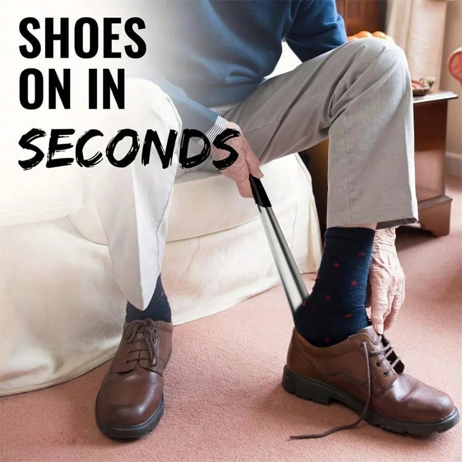 Long Handle Shoe Horn Set of 2, 13 & 16 Inch, High Quality Metal with Ergonomic Handle, Makes Putting on Shoes Effortless