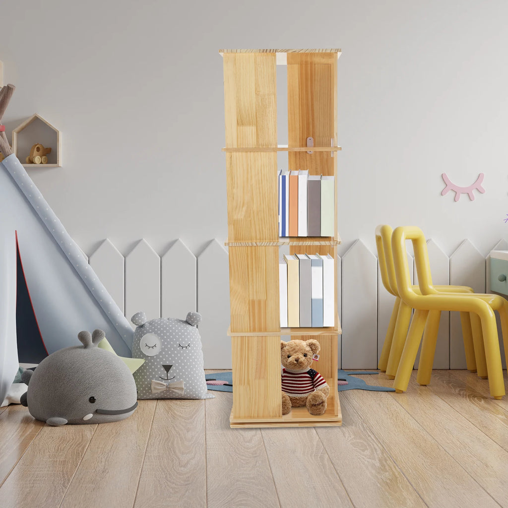 4 Tiers Rotating Bookshelf 360° Revolving Bookcase Display Book Shelf 50kg Load Capacity for Living Room/Balcony/School/Church/Library/Shopping Mall