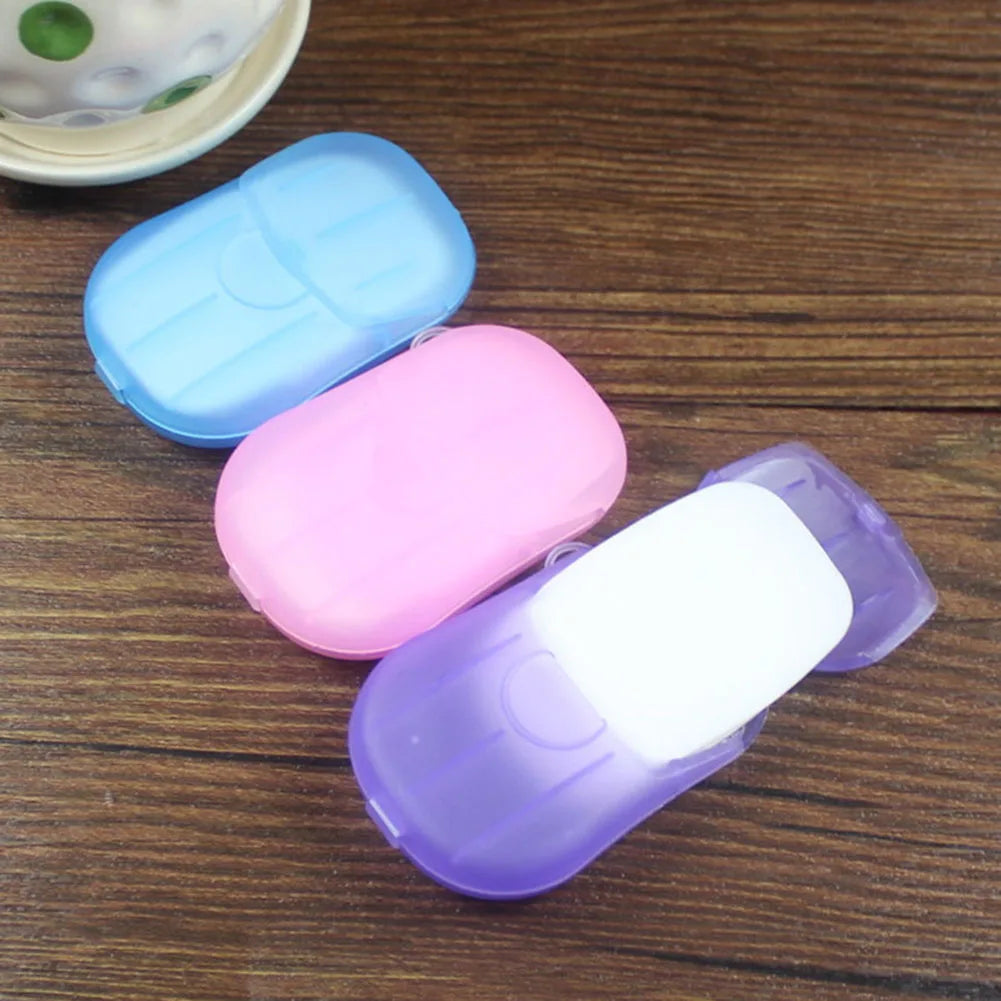 20Pcs Disposable Travel Soap Paper Sheets Skin Friendly Mini Paper Soap Sheets with Box Paper Soap for Camping Hiking
