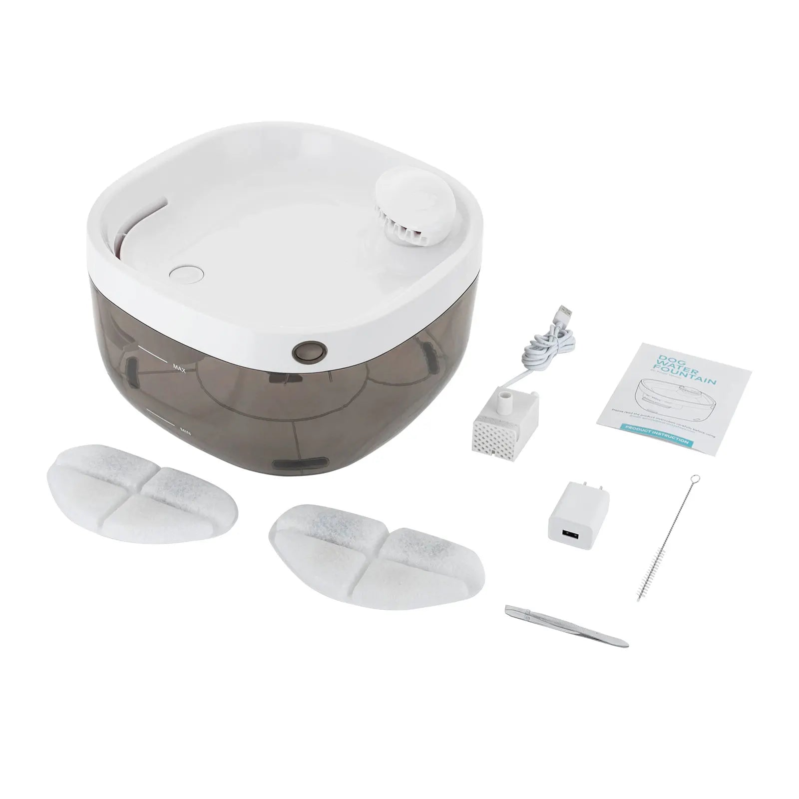 Pet Water Fountain 1.85Gal Large Capacity, Ultra-Quiet 30dB Cat Drinking Dispenser with 2 Filters, 5V USB Pump Auto Circulating, Anti-Dry Burn for Dogs Cats, White
