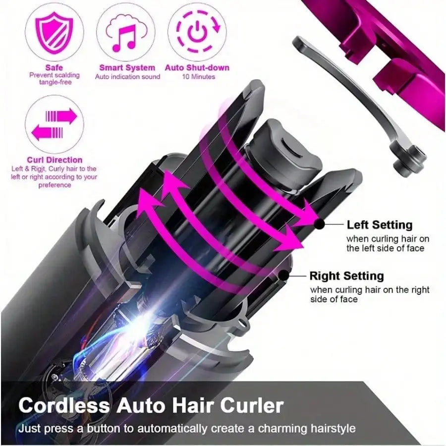 Automatic Curling Iron — Portable Cordless Curler with USB Charging, Suitable for All Hair Types, 6-Level Temperature Adjustment