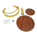 Clearance Sale 2-Tier Round End Table 55x55x60cm Gold Walnut with Storage Shelf Metal Frame Side Table with Hardware for Living Room Bedroom Office Home Decor