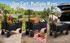 Collapsible Wagon with Wheels, 220 lbs Wagons CartsFoldable Wagon Cart with Flexible Handle, LightweightPortable Folding Utility Grocery Shopping Cart for GrocerySports Garden Camping
