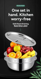 3PCS/1Set Vegetable Slicer, Stainless Steel Slicer, Potato Slicer, Vegetable Washing Basin, Drain Basket, Multifunctional