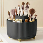 360° Rotating Makeup Organizer Plastic Cosmetic Storage 5 Compartments Multi-Functional Brush Holder Compact Travel Makeup Case