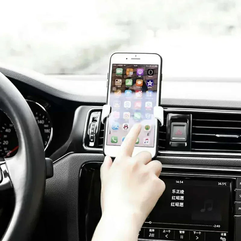 Heavy Duty Gravity Car Phone Mount Air Vent Clip Universal Shockproof Anti Shake Mobile Phone Holder One Hand Quick Pick Place Strong Grip Cradle Stand For Samsung Android Smartphone 360 Rotation Adjustable Easy Installation