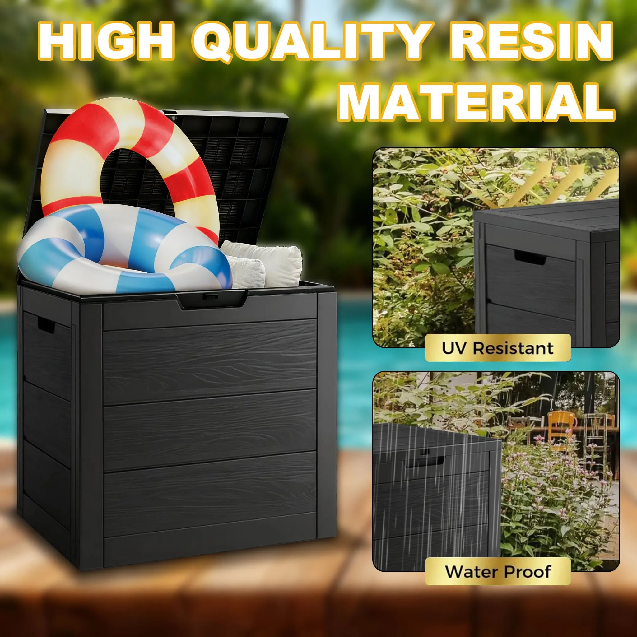 35 Gallon Large Outdoor Resin Storage Box With Lockable Lid - Heavy-Duty Deck Box For Patio Furniture Cushions, Pool Accessories