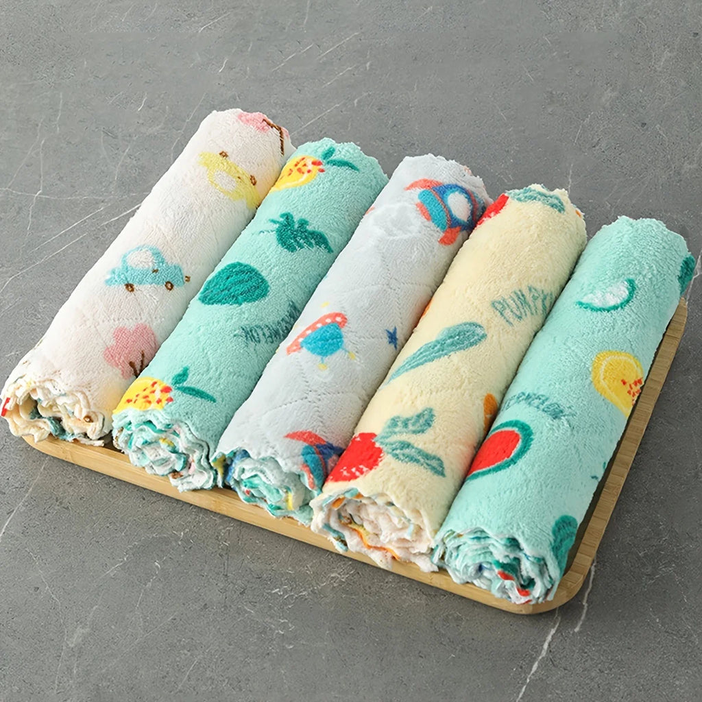 5Pcs Coral Fleece Dish Cloths, Absorbent Kitchen Cleaning Towels for Home