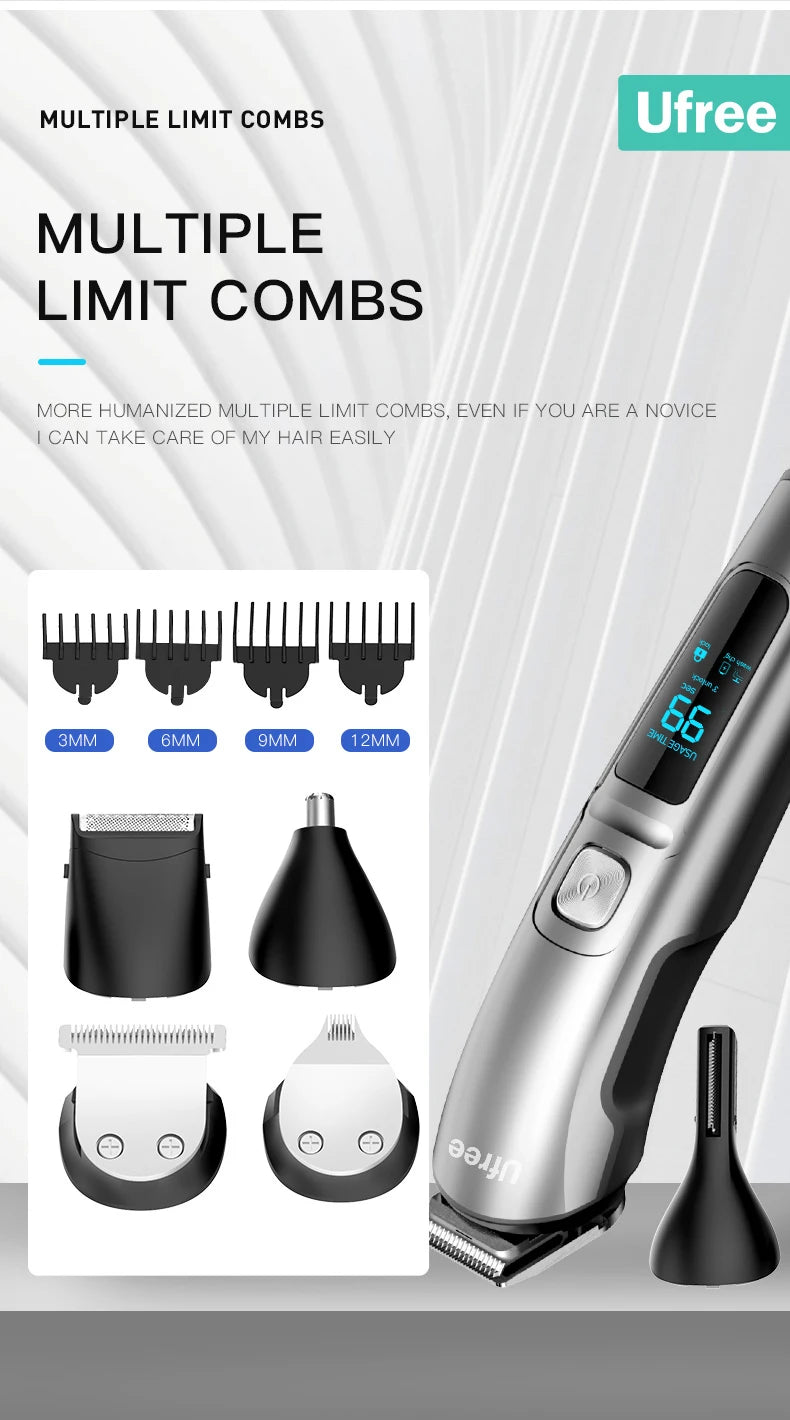 Ufree Electric Hair Cutting Machine Beard Trimmer Hair Clipper Rechargeable Man Shaver Trimmer Barber Professional Hair Trimmer