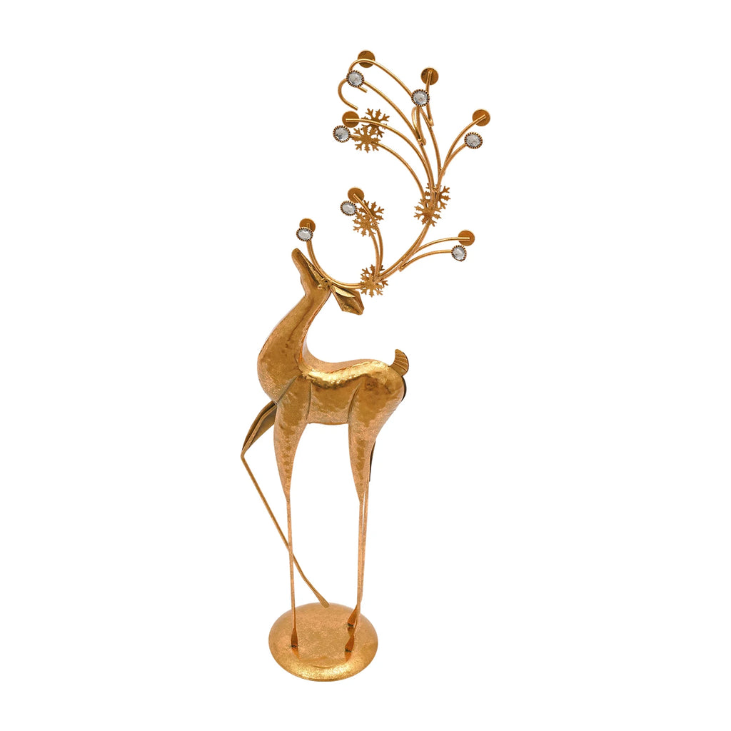 Retro Gold Deer Statue Metal Reindeer Figurines Modern Elegant Indoor Holiday Decor Statue for Homes Offices Cafés Star Hotels 27*13*85cm/10.63*5.12*33.46in