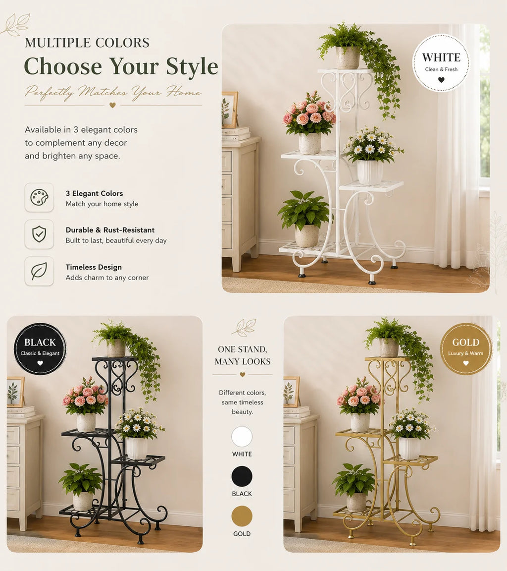 4 Tier Corner Plant Stand Metal Flower Pot Shelf Indoor Outdoor Plant Rack Space Saving Vertical Plant Shelf for Living Room Balcony Patio Garden