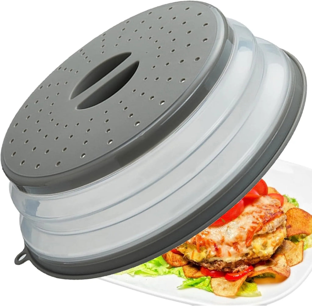 Microwave Splatter Covers, 10.4" Collapsible Microwave Lid for Food, 300°F Heat-Resistant PP Splatter Guard for Plate Dish, Multi-Use Kitchen Colander Gadget for Washing Fruits Vegetables