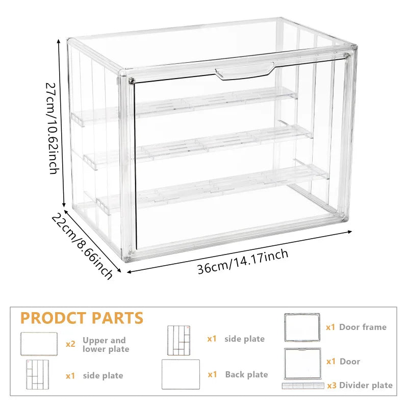 4 Tier Acrylic Display Case for Collectibles, Clear Adjustable Figure Display Case with Magnetic Door, Stackable Storage Box Showcase with 3 Shelves for Action Figures, Dolls, Toys, Large 1 Pack