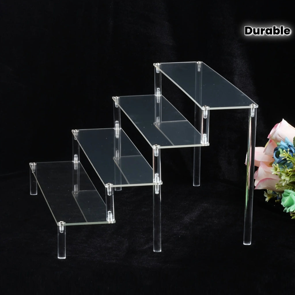 3-Tier Clear Acrylic Display Stand Jewelry Makeup Cupcake Organizer Transparent Shelf Sturdy Base Space-Saving Storage