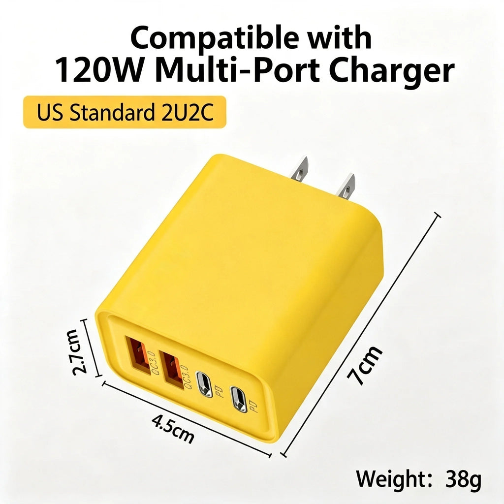 120W Double PD Fast Charger with Type-C & QC3.0 Ports Support PD Charging Protocol 5V 2A Charging Adapter